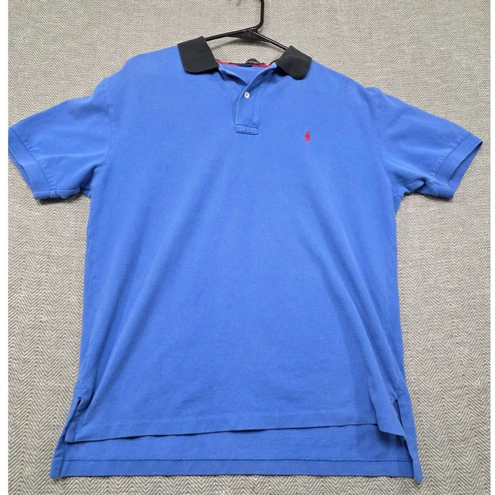 Polo Ralph Lauren Mens Large Blue Black Collar Short Sleeve Pony Logo Polo Shirt